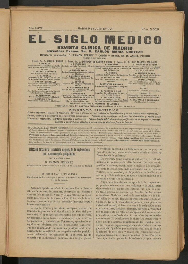 Miniatura de El Siglo Médico : boletín de medicina y gaceta médica del 9 de julio de 1921