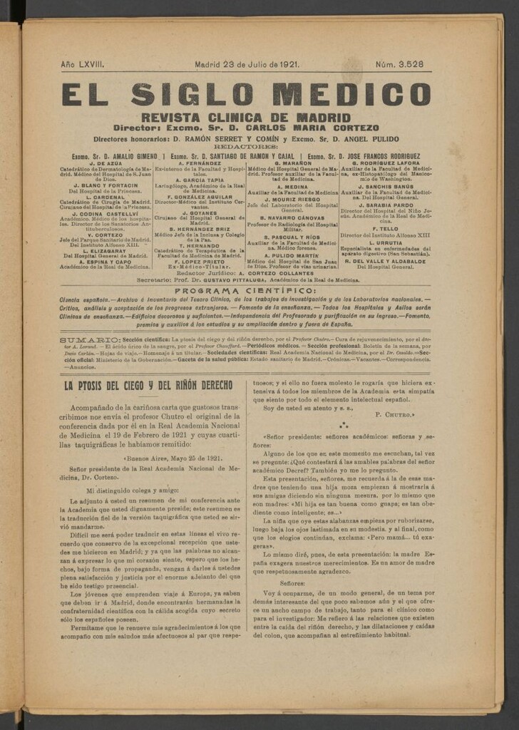 Miniatura de El Siglo Médico : boletín de medicina y gaceta médica del 23 de julio de 1921