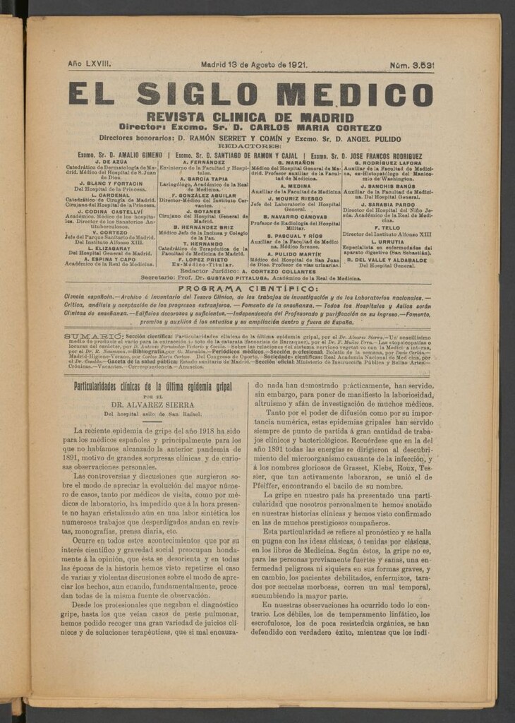 Miniatura de El Siglo Médico : boletín de medicina y gaceta médica del 13 de agosto de 1921