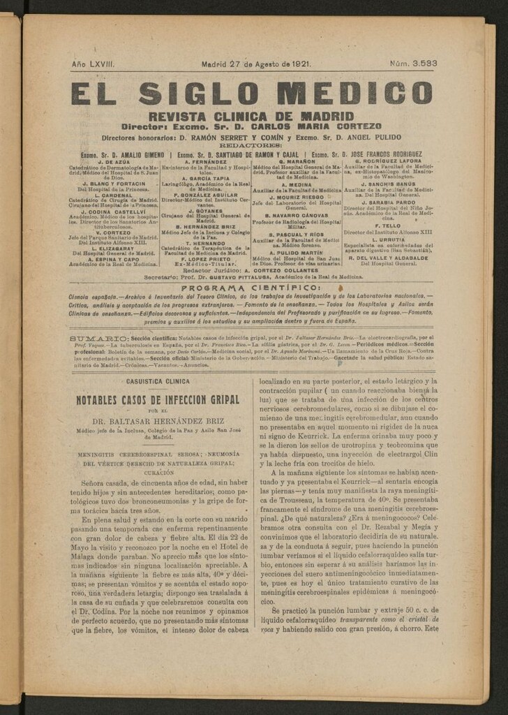 Miniatura de El Siglo Médico : boletín de medicina y gaceta médica del 27 de agosto de 1921
