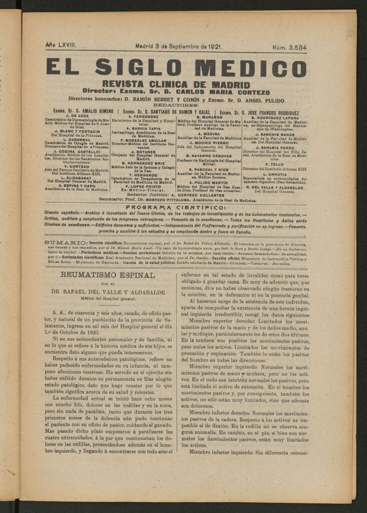 Miniatura de El Siglo Médico : boletín de medicina y gaceta médica del 3 de septiembre de 1921