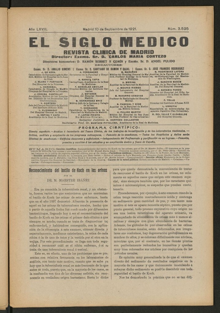 Miniatura de El Siglo Médico : boletín de medicina y gaceta médica del 10 de septiembre de 1921
