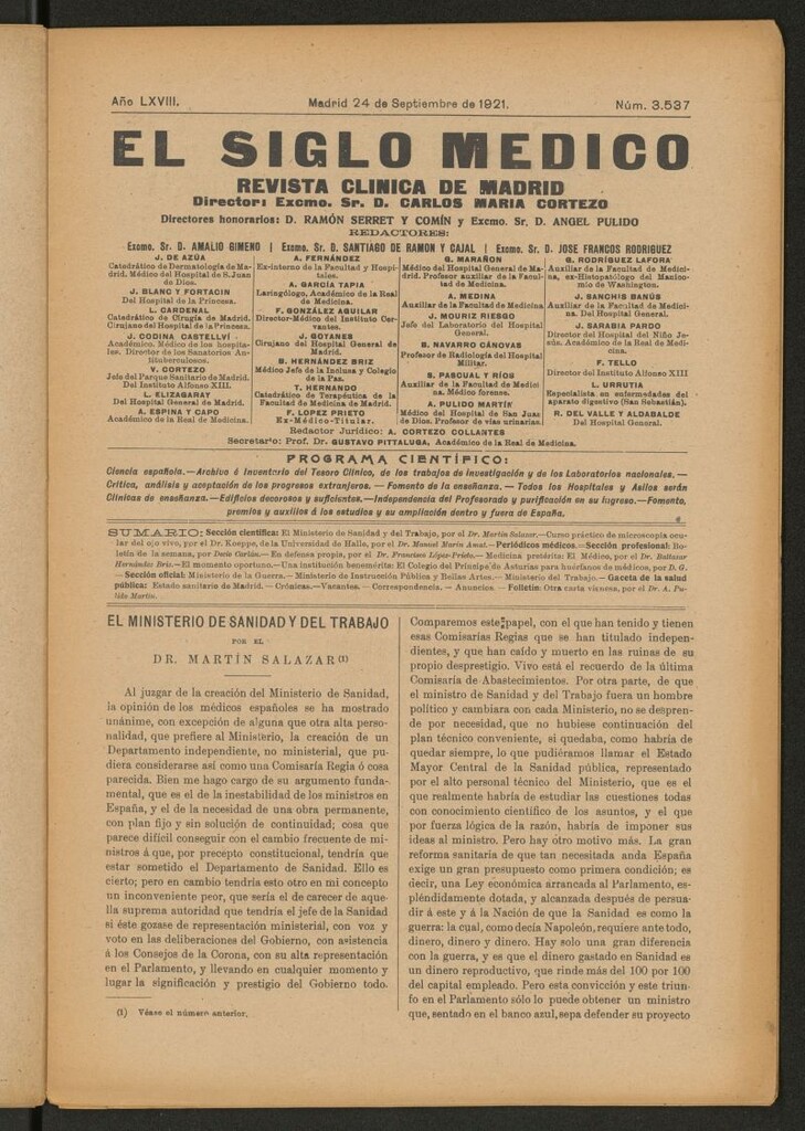 Miniatura de El Siglo Médico : boletín de medicina y gaceta médica del 24 de septiembre de 1921