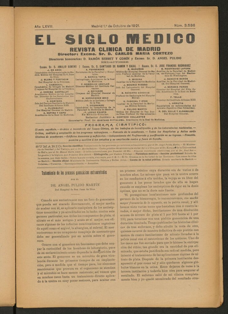 Miniatura de El Siglo Médico : boletín de medicina y gaceta médica del 1 de octubre de 1921