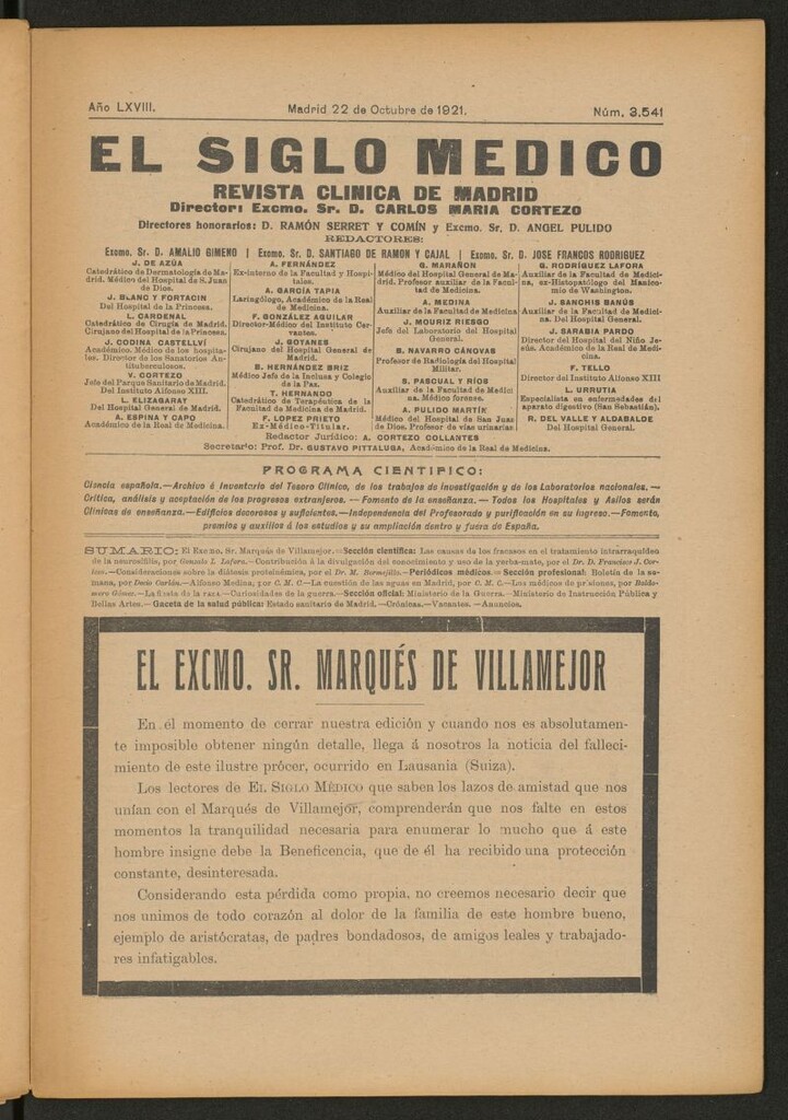 Miniatura de El Siglo Médico : boletín de medicina y gaceta médica del 22 de octubre de 1921