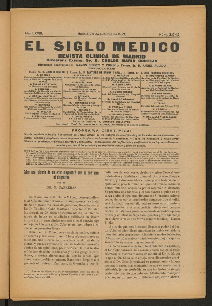 Miniatura de El Siglo Médico : boletín de medicina y gaceta médica del 29 de octubre de 1921