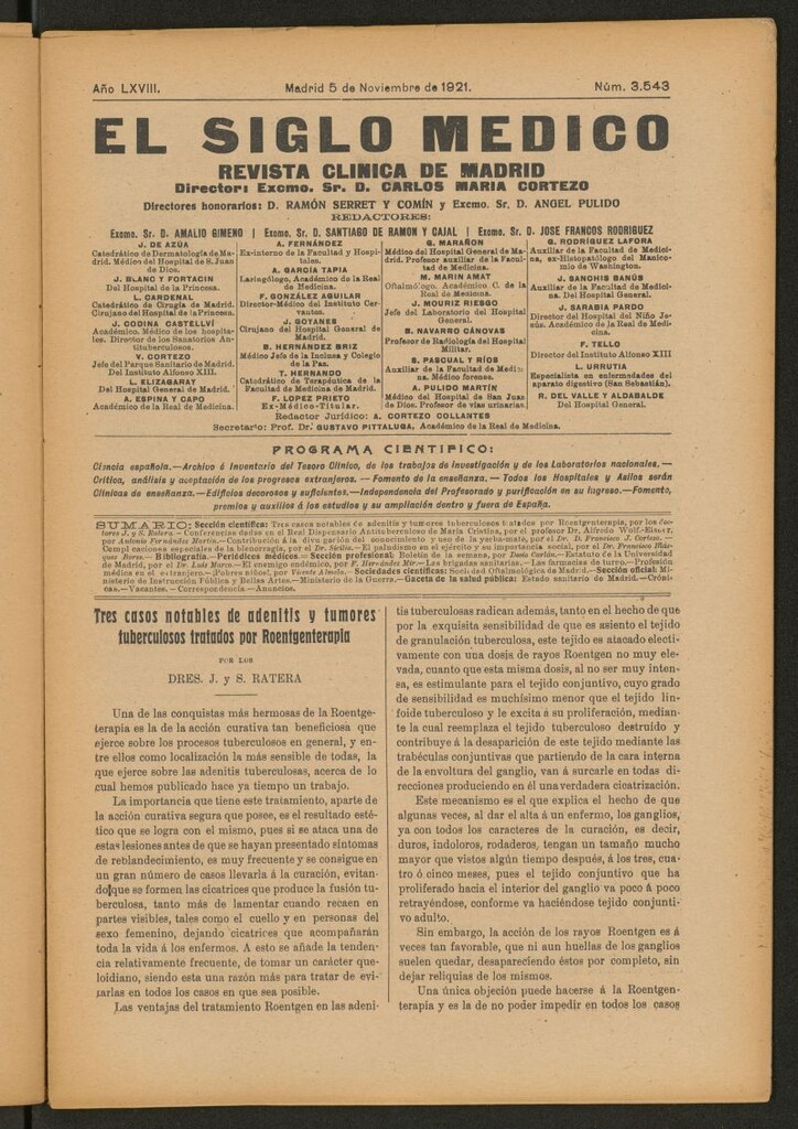 Miniatura de El Siglo Médico : boletín de medicina y gaceta médica del 5 de noviembre de 1921