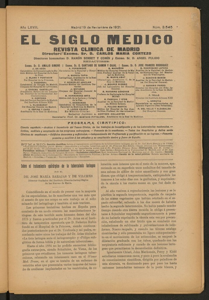Miniatura de El Siglo Médico : boletín de medicina y gaceta médica del 19 de noviembre de 1921