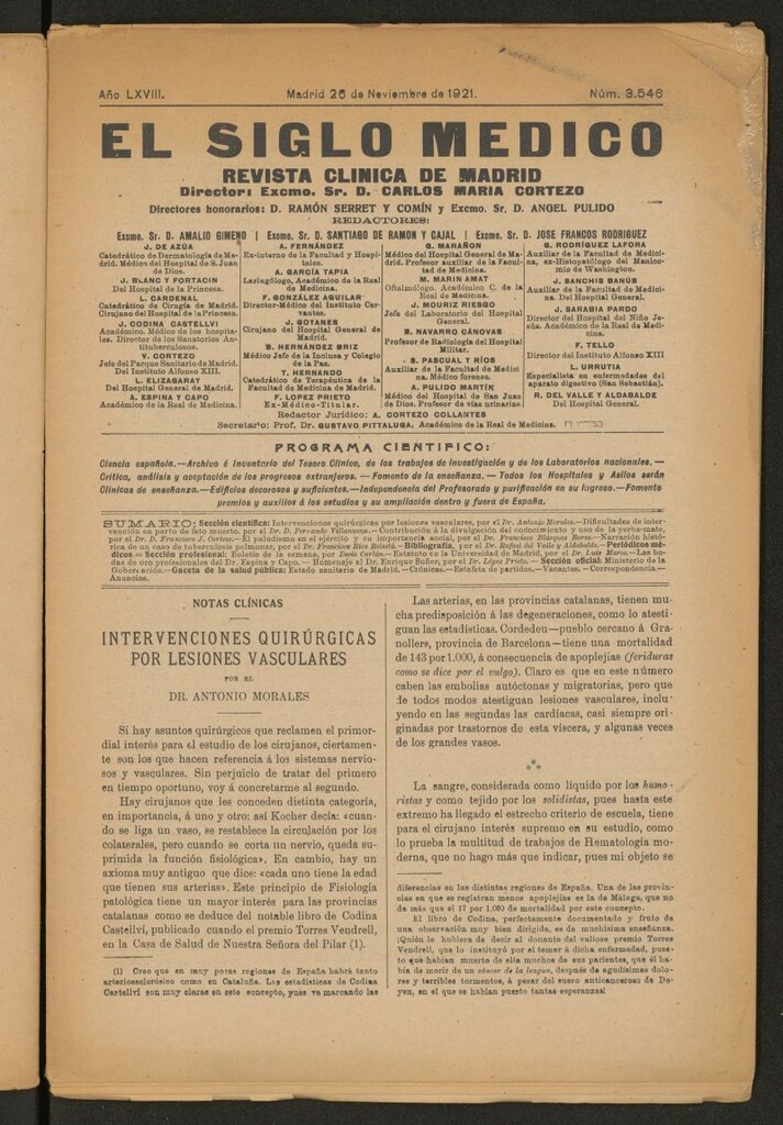 Miniatura de El Siglo Médico : boletín de medicina y gaceta médica del 26 de noviembre de 1921