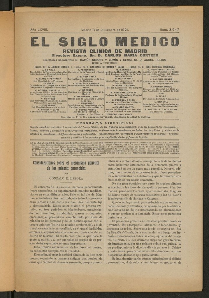 Miniatura de El Siglo Médico : boletín de medicina y gaceta médica del 3 de diciembre de 1921