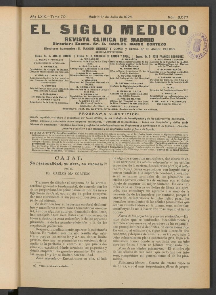 Miniatura de El Siglo Médico  : boletín de medicina y gaceta médica del 1 de julio de 1922