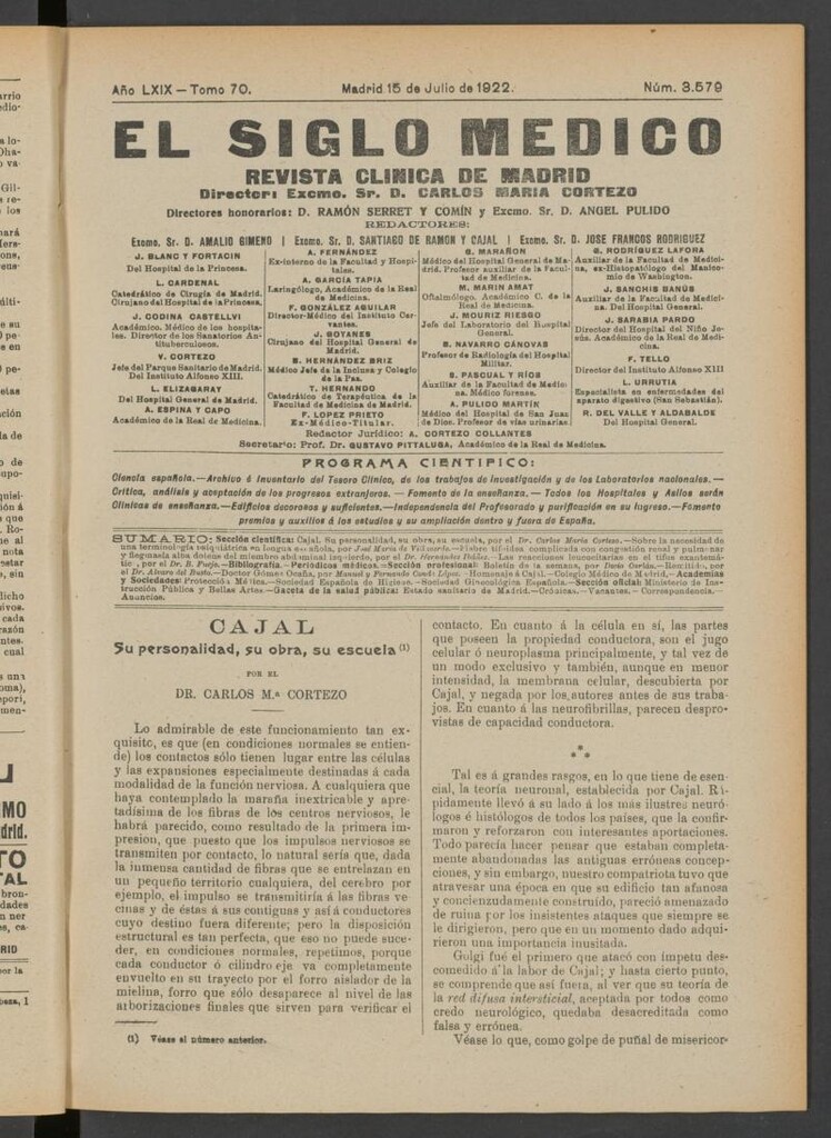 Miniatura de El Siglo Médico  : boletín de medicina y gaceta médica del 15 de julio de 1922