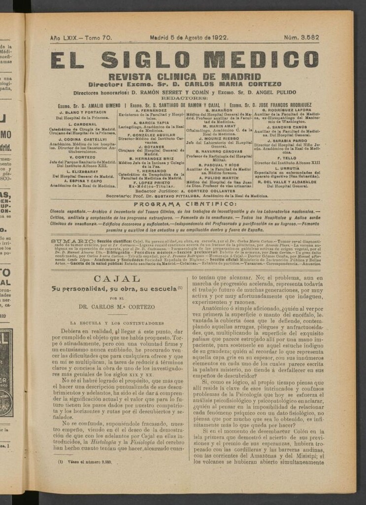 Miniatura de El Siglo Médico  : boletín de medicina y gaceta médica del 5 de agosto de 1922