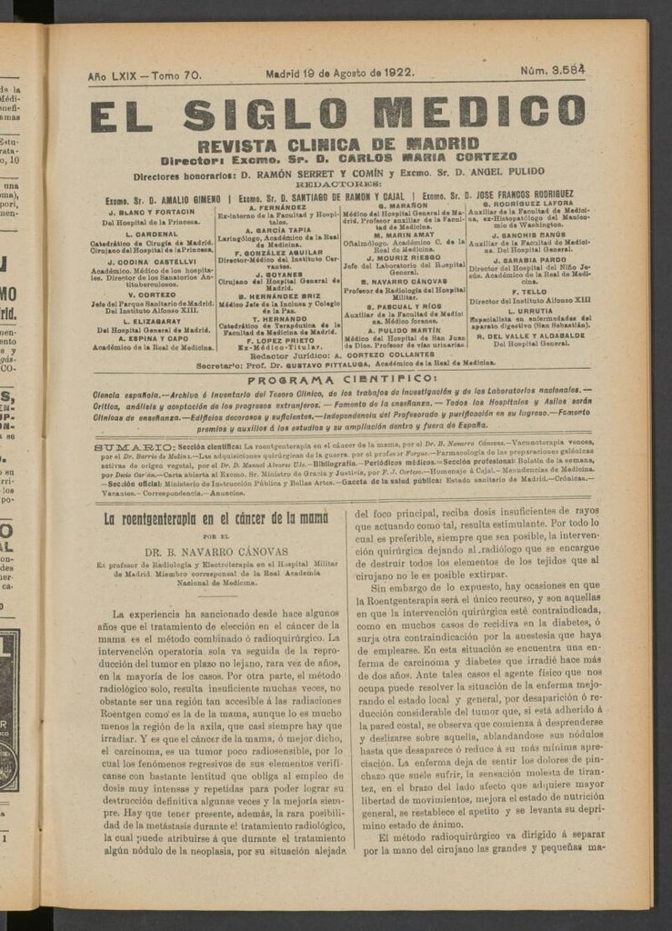 Miniatura de El Siglo Médico  : boletín de medicina y gaceta médica del 19 de agosto de 1922