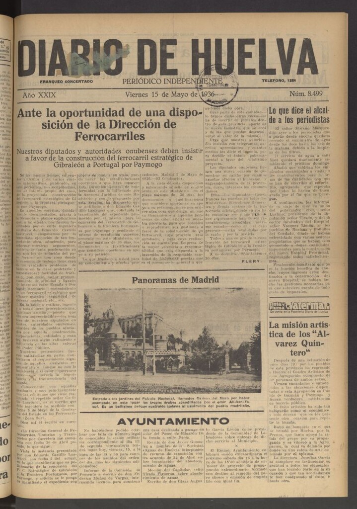 Miniatura de Diario de Huelva : periódico independiente del 15 de mayo de 1936