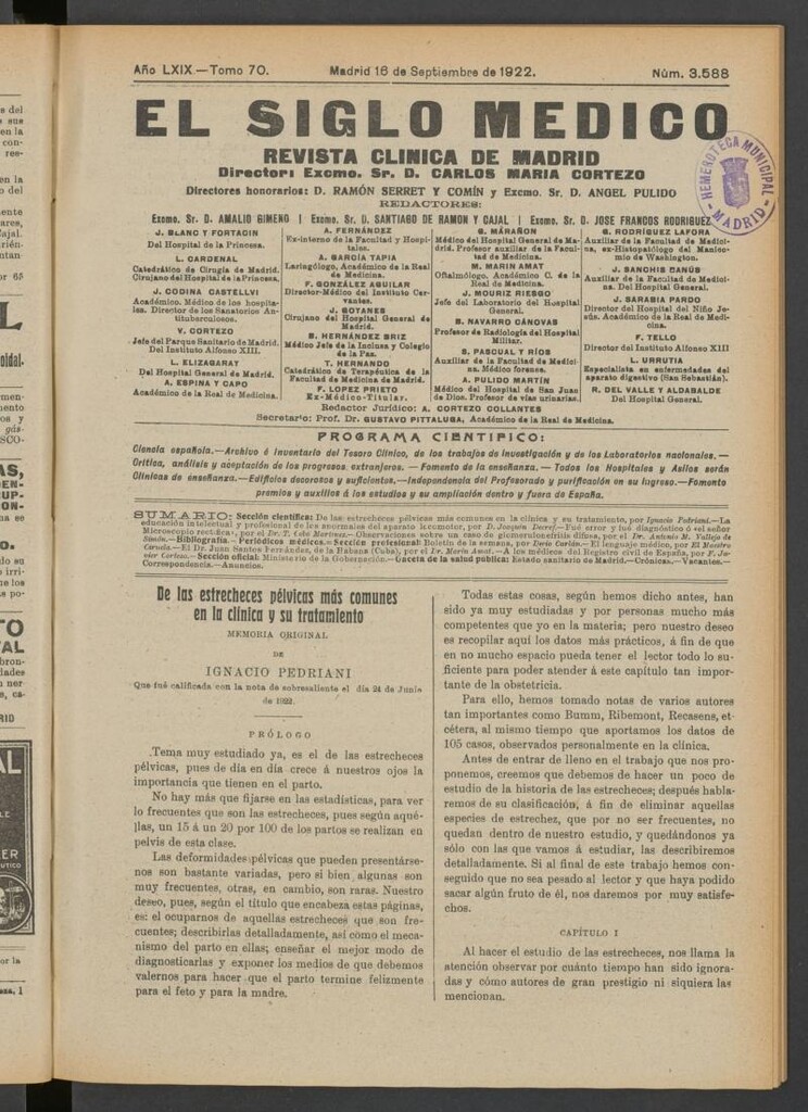 Miniatura de El Siglo Médico  : boletín de medicina y gaceta médica del 16 de septiembre de 1922