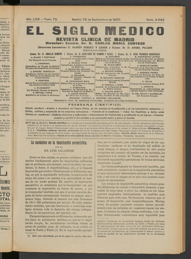 Miniatura de El Siglo Médico  : boletín de medicina y gaceta médica del 23 de septiembre de 1922