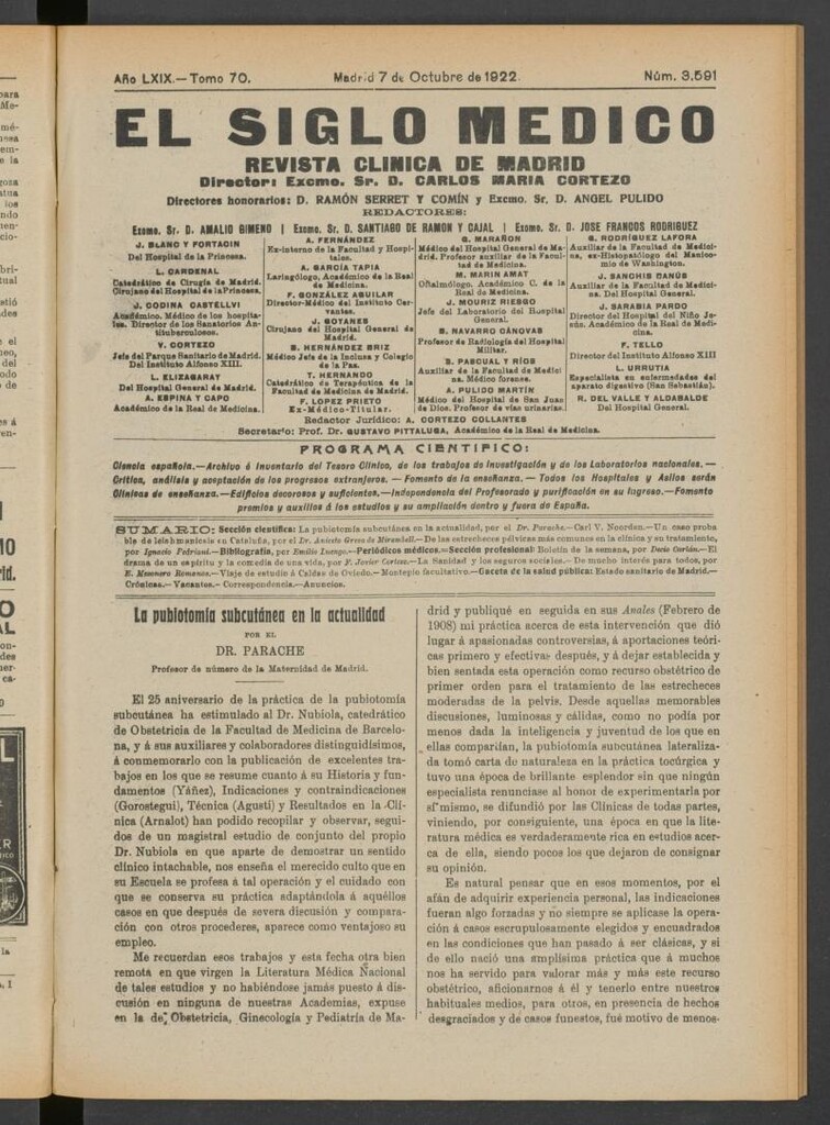 Miniatura de El Siglo Médico  : boletín de medicina y gaceta médica del 7 de octubre de 1922