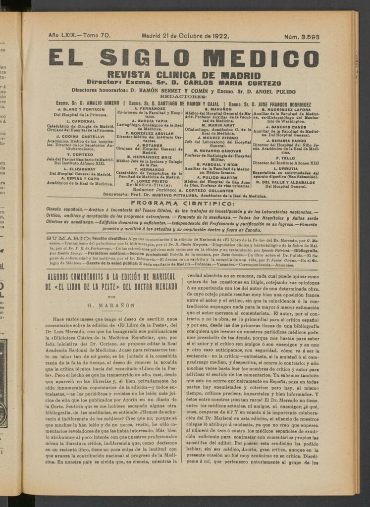 Miniatura de El Siglo Médico  : boletín de medicina y gaceta médica del 21 de octubre de 1922