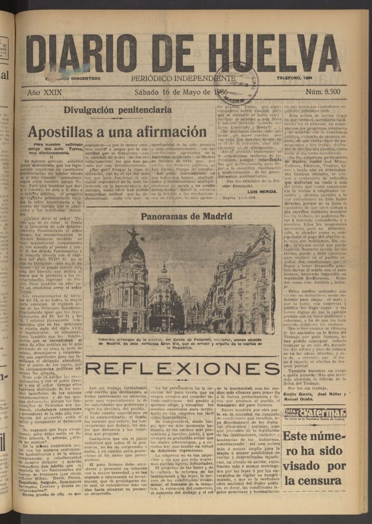 Miniatura de Diario de Huelva : periódico independiente del 16 de mayo de 1936