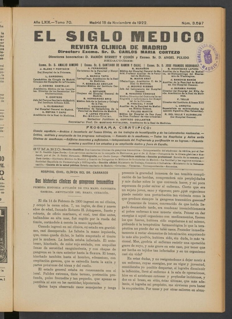 Miniatura de El Siglo Médico  : boletín de medicina y gaceta médica del 18 de noviembre de 1922