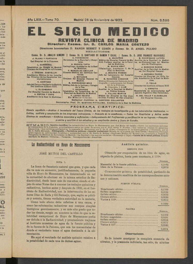 Miniatura de El Siglo Médico  : boletín de medicina y gaceta médica del 25 de noviembre de 1922