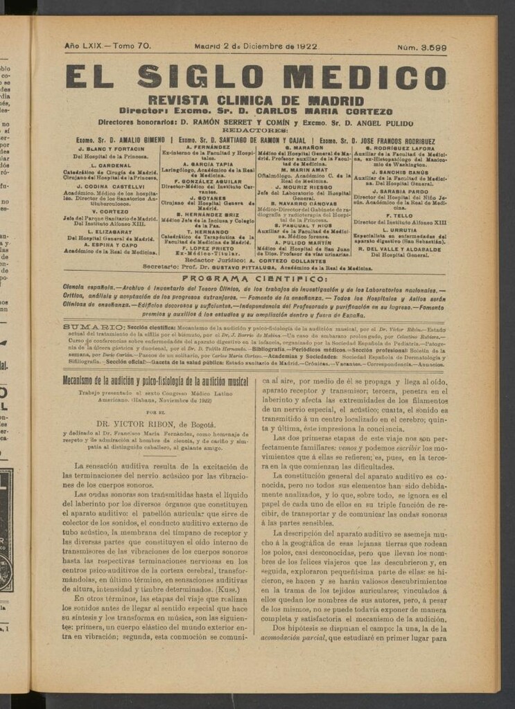 Miniatura de El Siglo Médico  : boletín de medicina y gaceta médica del 2 de diciembre de 1922