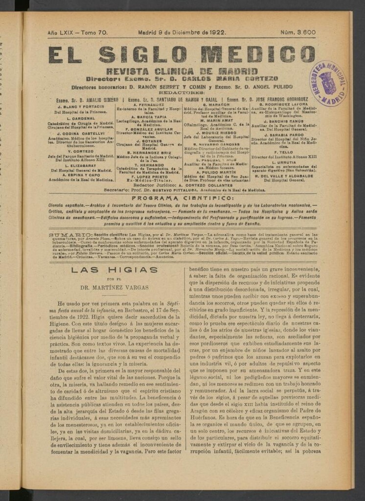 Miniatura de El Siglo Médico  : boletín de medicina y gaceta médica del 9 de diciembre de 1922