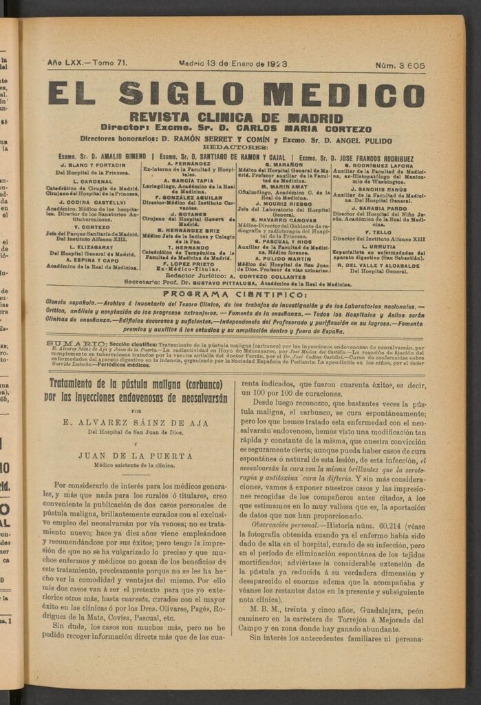 Miniatura de El Siglo Médico : boletín de medicina y gaceta médica del 13 de enero de 1923