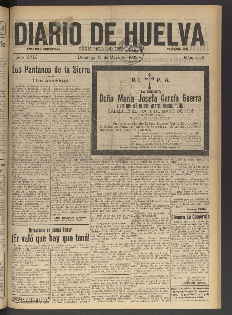 Miniatura de Diario de Huelva : periódico independiente del 17 de mayo de 1936