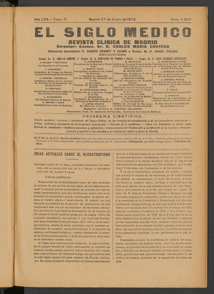 Miniatura de El Siglo Médico : boletín de medicina y gaceta médica del 27 de enero de 1923
