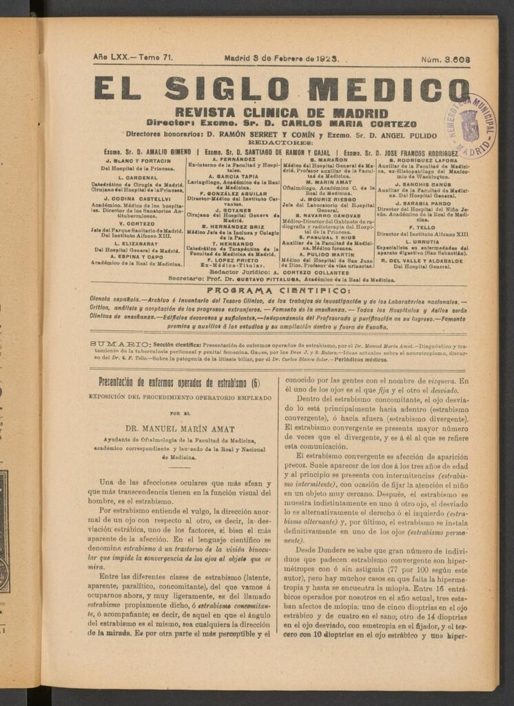 Miniatura de El Siglo Médico : boletín de medicina y gaceta médica del 3 de febrero de 1923