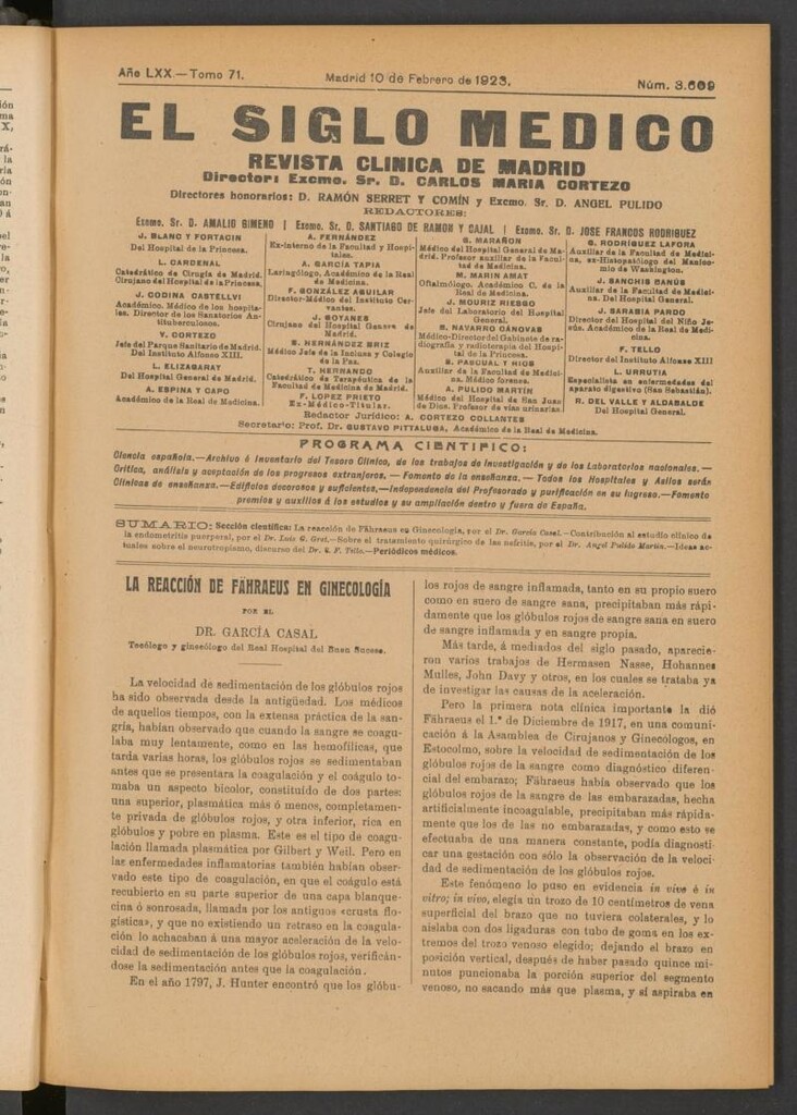 Miniatura de El Siglo Médico : boletín de medicina y gaceta médica del 10 de febrero de 1923