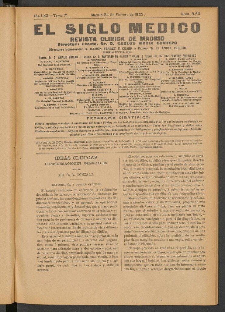 Miniatura de El Siglo Médico : boletín de medicina y gaceta médica del 24 de febrero de 1923