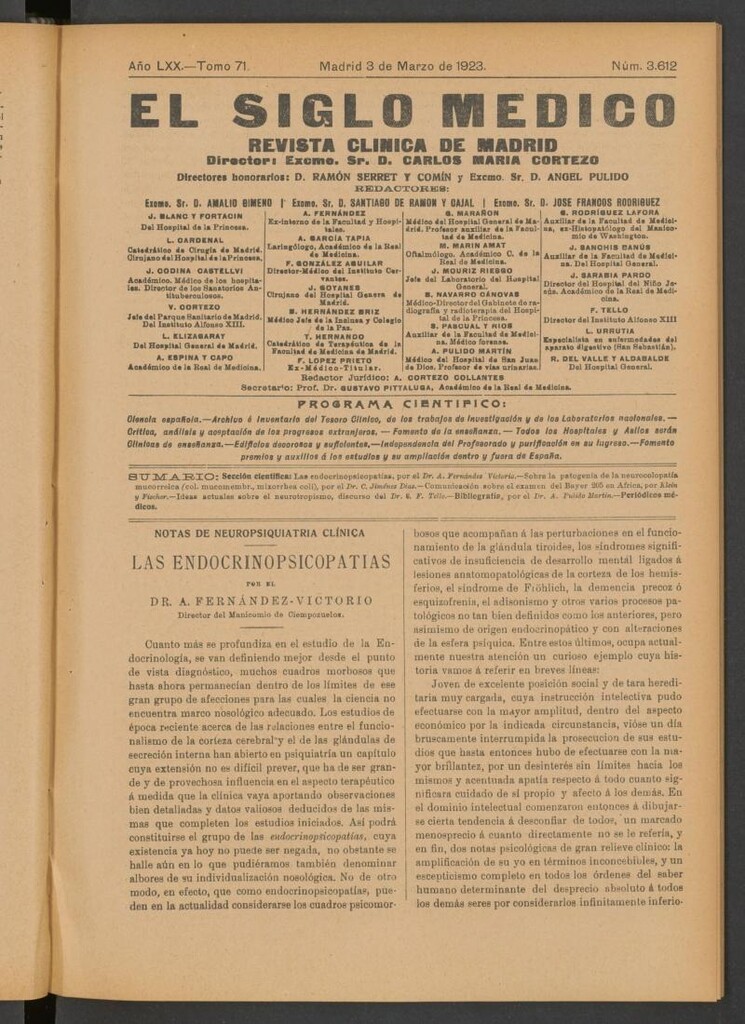Miniatura de El Siglo Médico : boletín de medicina y gaceta médica del 3 de marzo de 1923