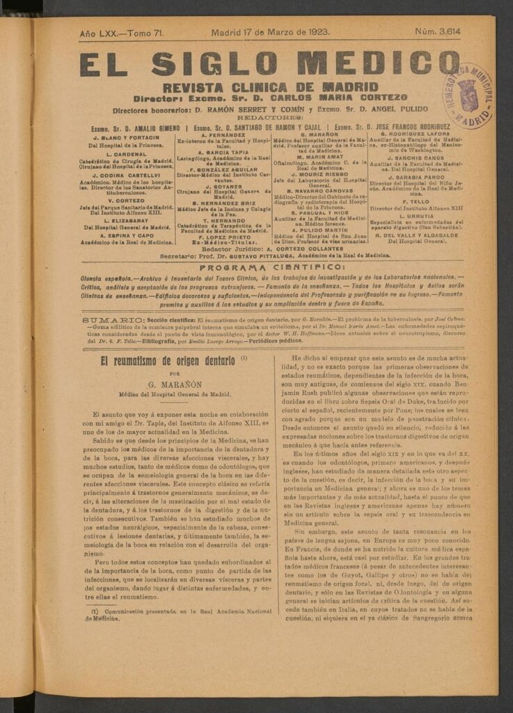 Miniatura de El Siglo Médico : boletín de medicina y gaceta médica del 17 de marzo de 1923
