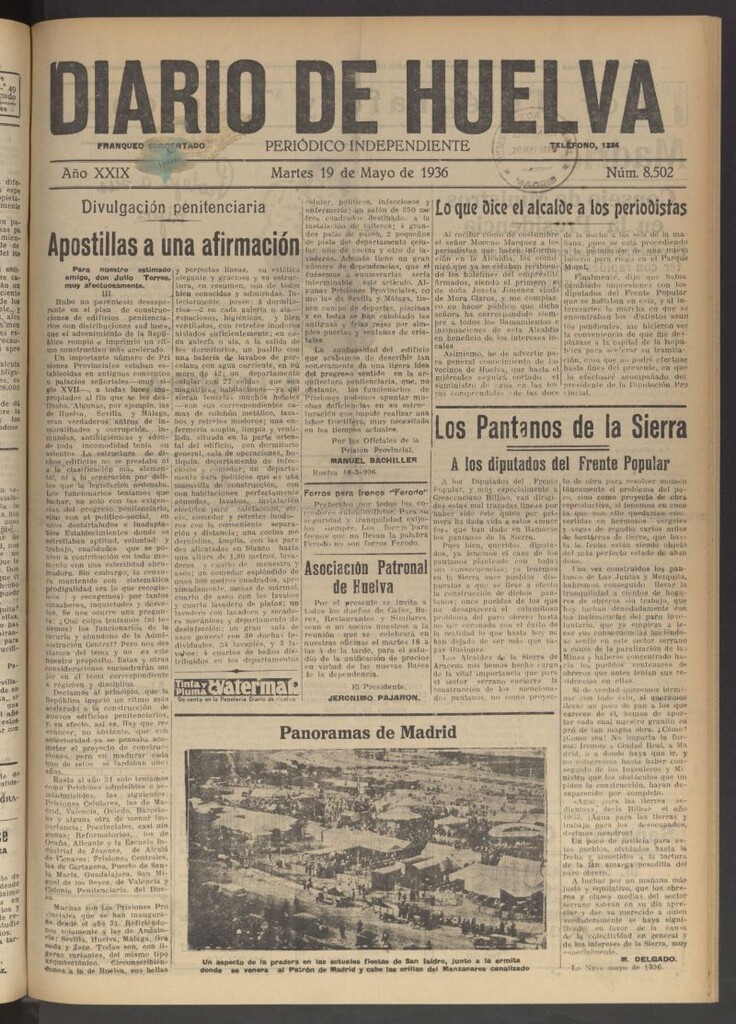 Miniatura de Diario de Huelva : periódico independiente del 19 de mayo de 1936