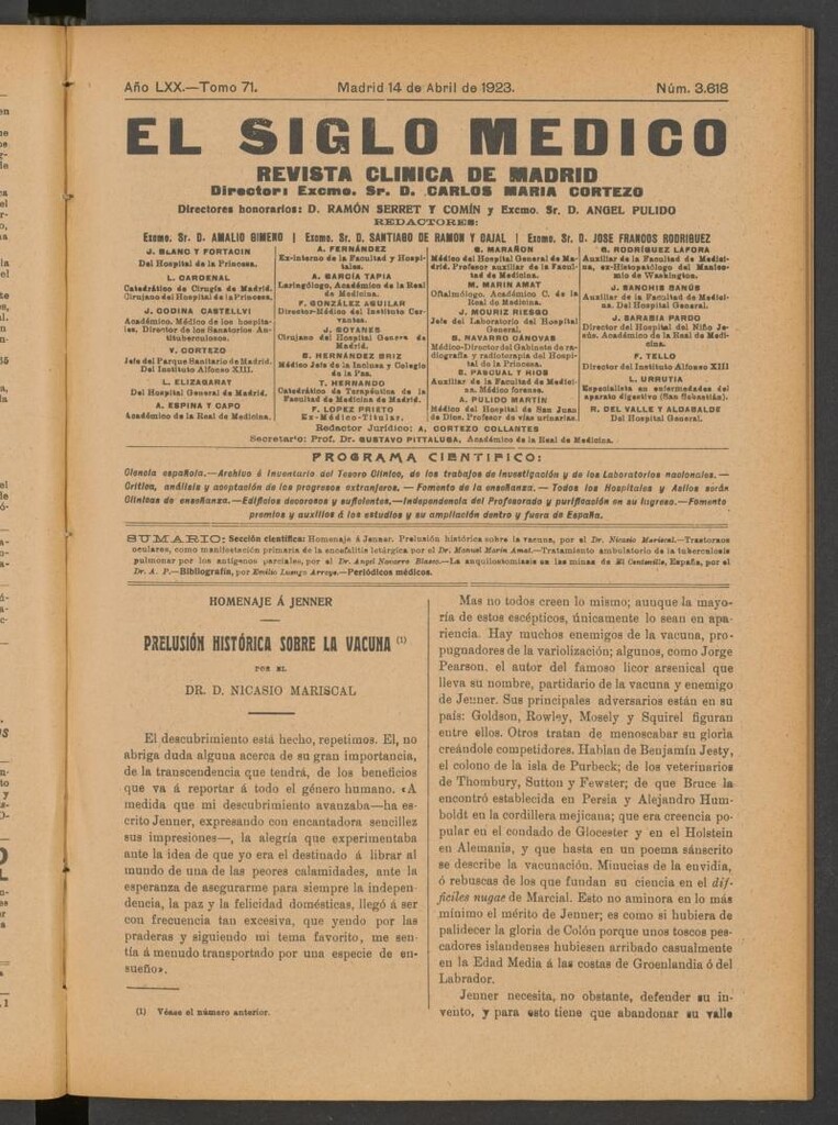 Miniatura de El Siglo Médico : boletín de medicina y gaceta médica del 14 de abril de 1923