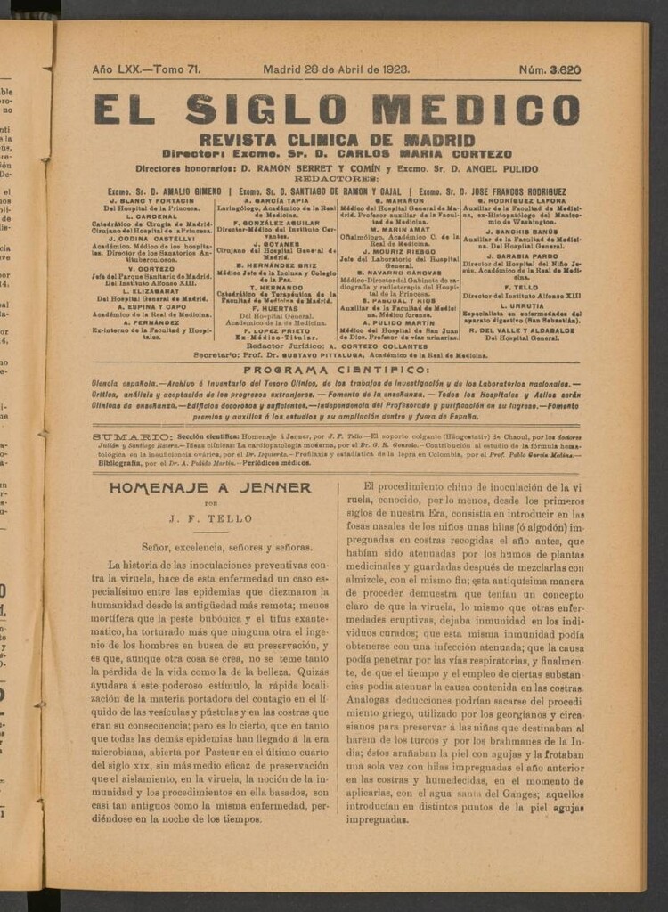 Miniatura de El Siglo Médico : boletín de medicina y gaceta médica del 28 de abril de 1923