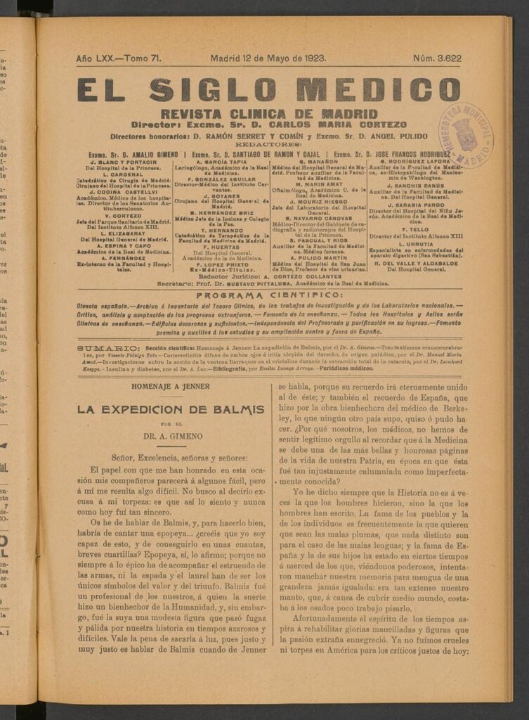 Miniatura de El Siglo Médico : boletín de medicina y gaceta médica del 12 de mayo de 1923