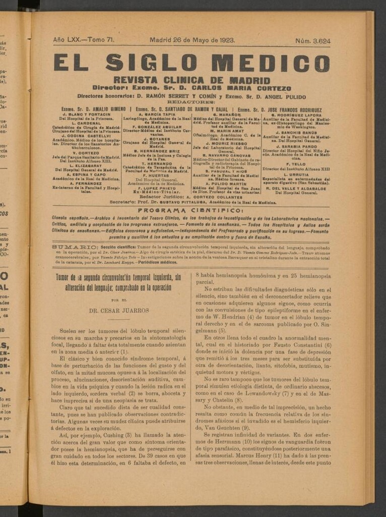 Miniatura de El Siglo Médico : boletín de medicina y gaceta médica del 26 de mayo de 1923