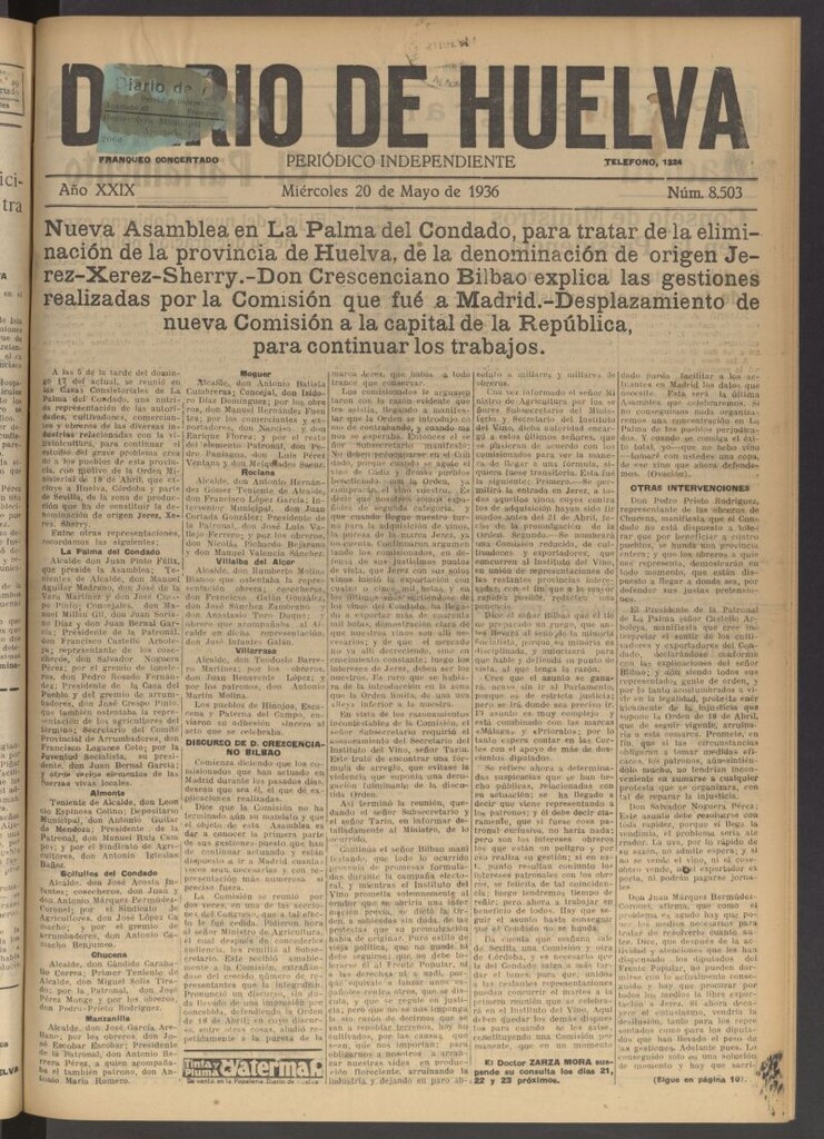 Miniatura de Diario de Huelva : periódico independiente del 20 de mayo de 1936