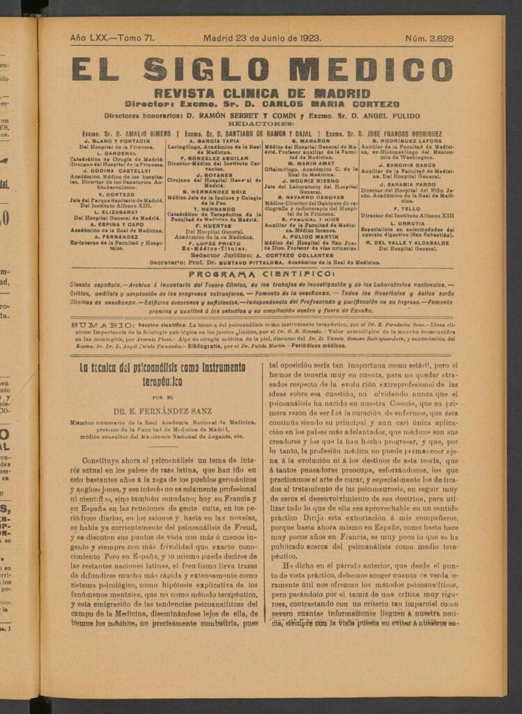 Miniatura de El Siglo Médico : boletín de medicina y gaceta médica del 23 de junio de 1923