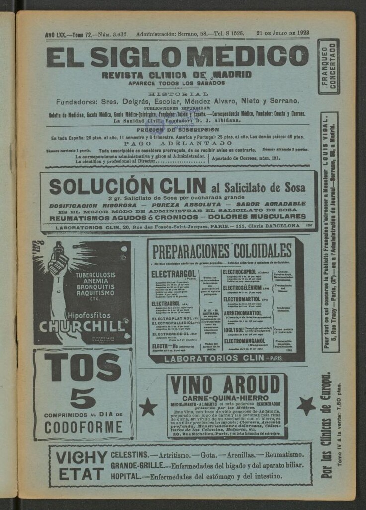 Miniatura de El Siglo Médico : boletín de medicina y gaceta médica del 21 de julio de 1923