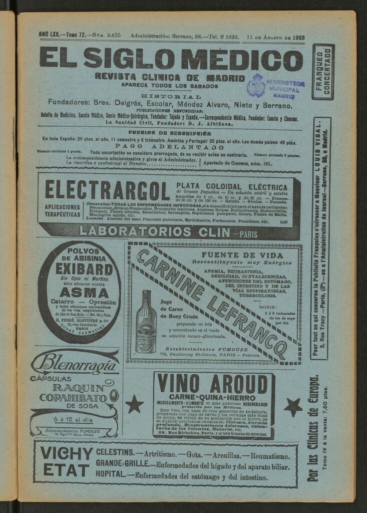Miniatura de El Siglo Médico : boletín de medicina y gaceta médica del 11 de agosto de 1923