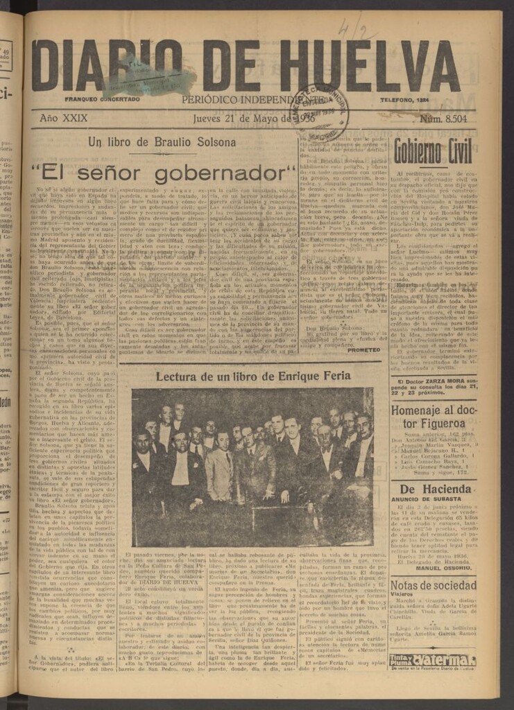 Miniatura de Diario de Huelva : periódico independiente del 21 de mayo de 1936