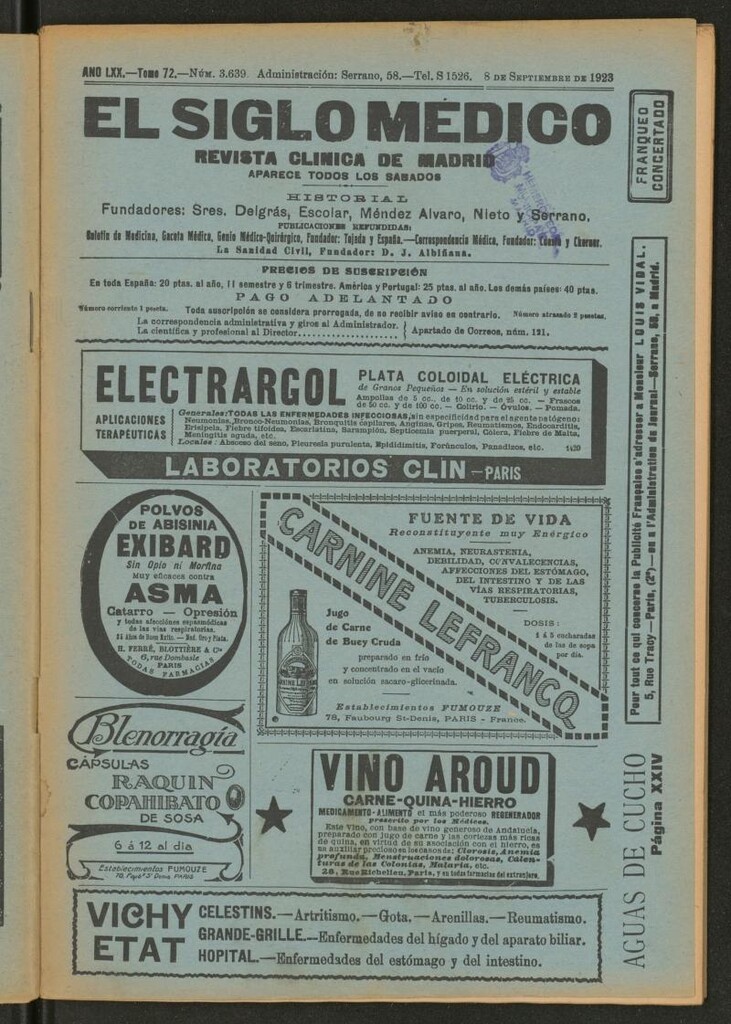 Miniatura de El Siglo Médico : boletín de medicina y gaceta médica del 8 de septiembre de 1923