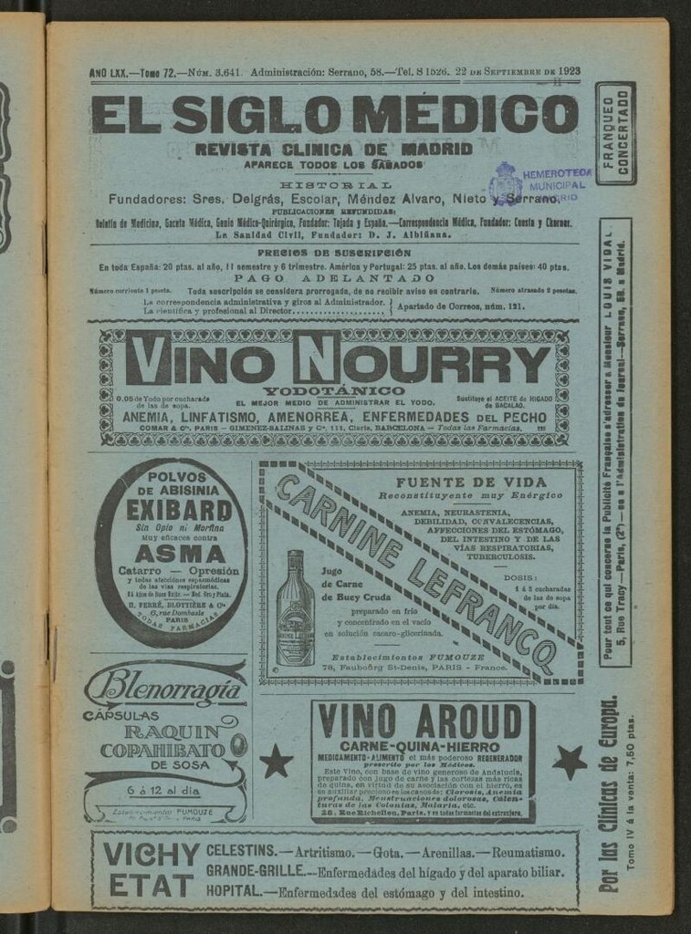 Miniatura de El Siglo Médico : boletín de medicina y gaceta médica del 22 de septiembre de 1923