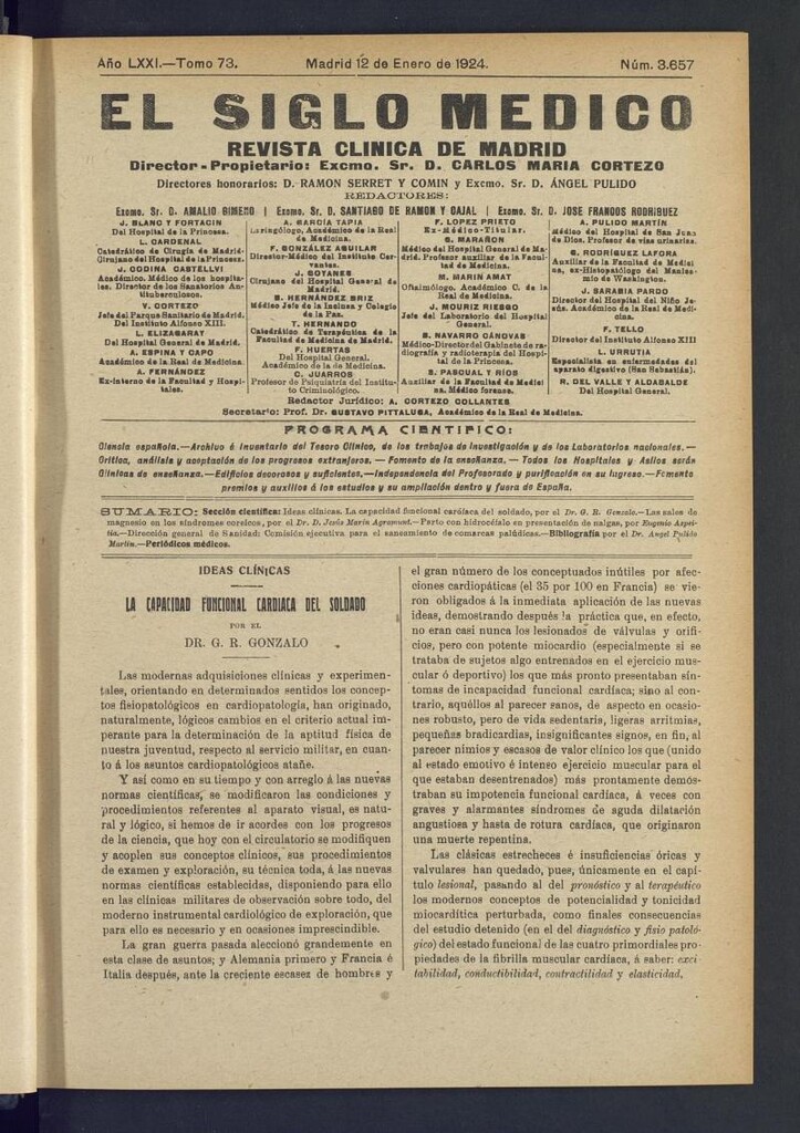 Miniatura de El Siglo Médico : boletín de medicina y gaceta médica del 12 de enero de 1924