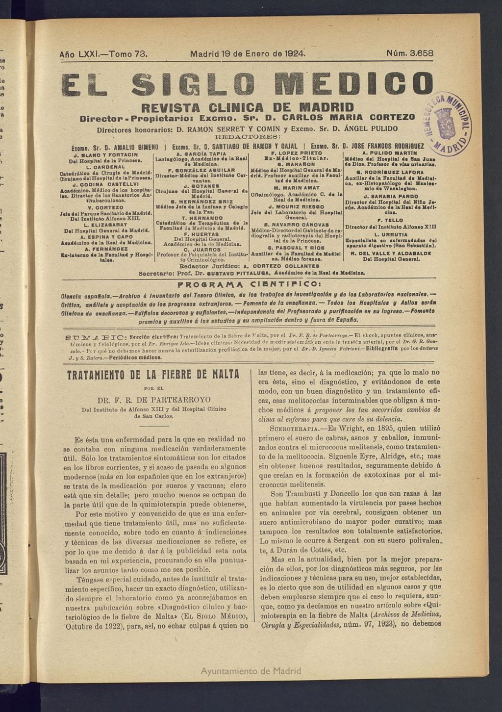 Miniatura de El Siglo Médico : boletín de medicina y gaceta médica del 19 de enero de 1924
